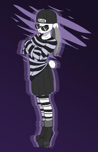 A stylized half body with hatch shading of a anthropomorphic rabbit